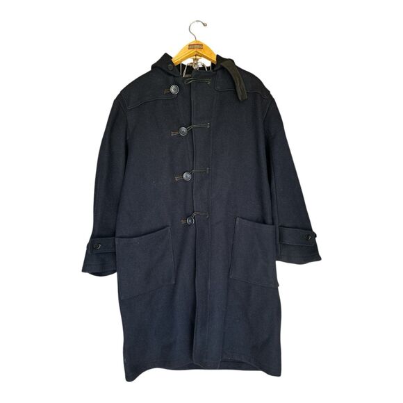 GERMAN MARINE COLANI PEA COAT NAVY 1950s Military Hooded Duffle made in England - Picture 3 of 15